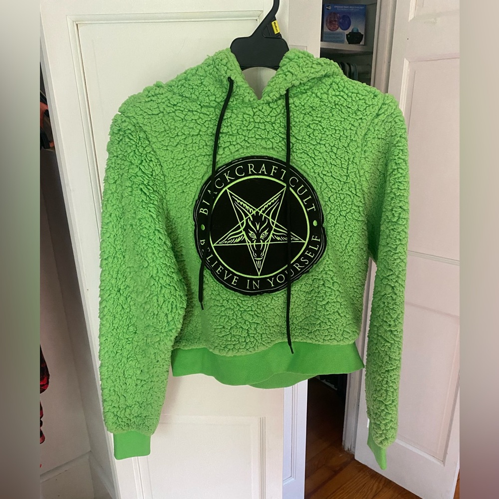 EUC SZ S GREEN SHERPA HOODIE - Picture 3 of 5